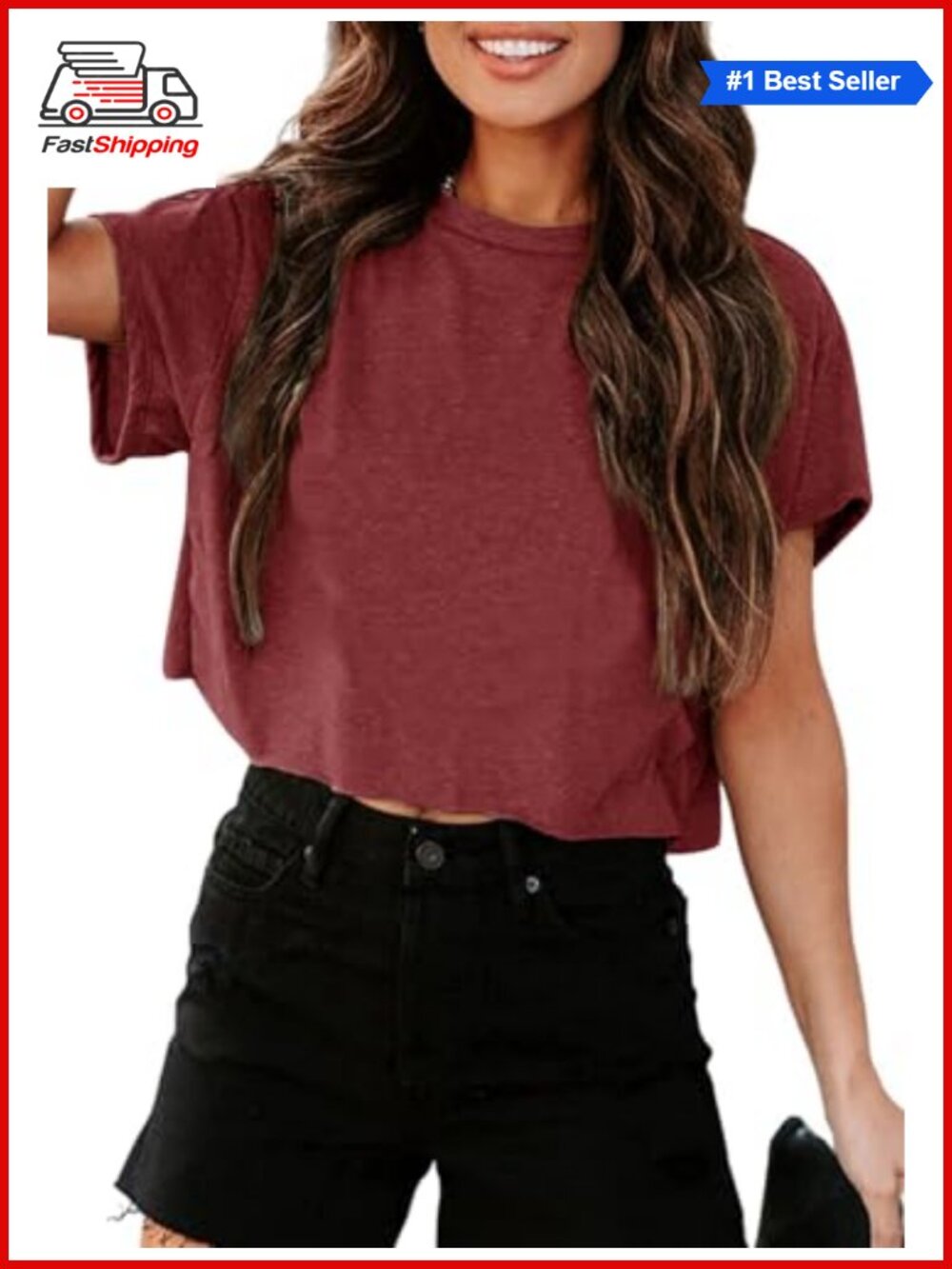 Women's Short Sleeve Cropped T-Shirt Crew Neck Summer Basic Tee